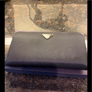 Authentic Prada black nylon continental wallet